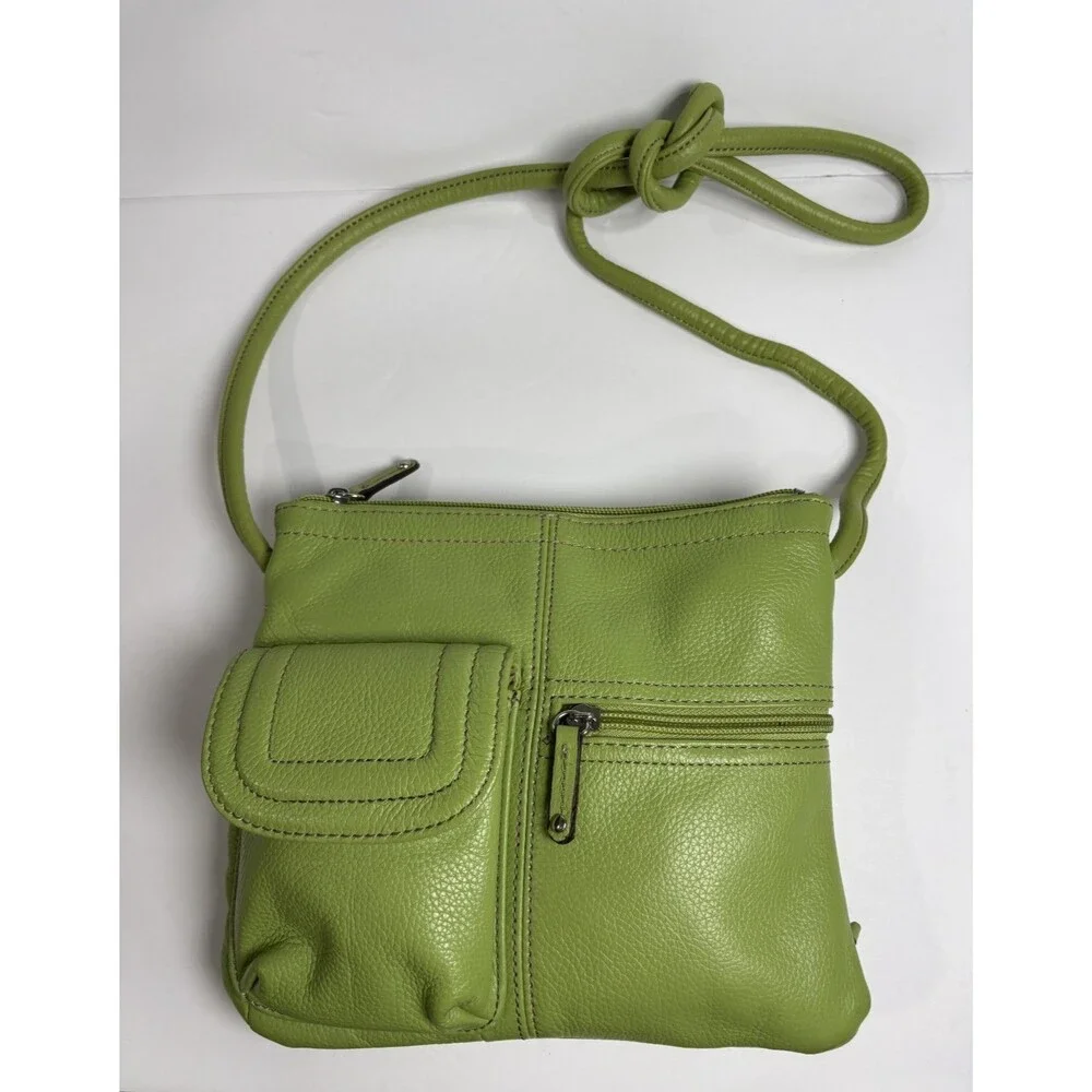 Tignanello Women's Lime Green Leather Multi Pocket Crossbody Bag Sz Medium